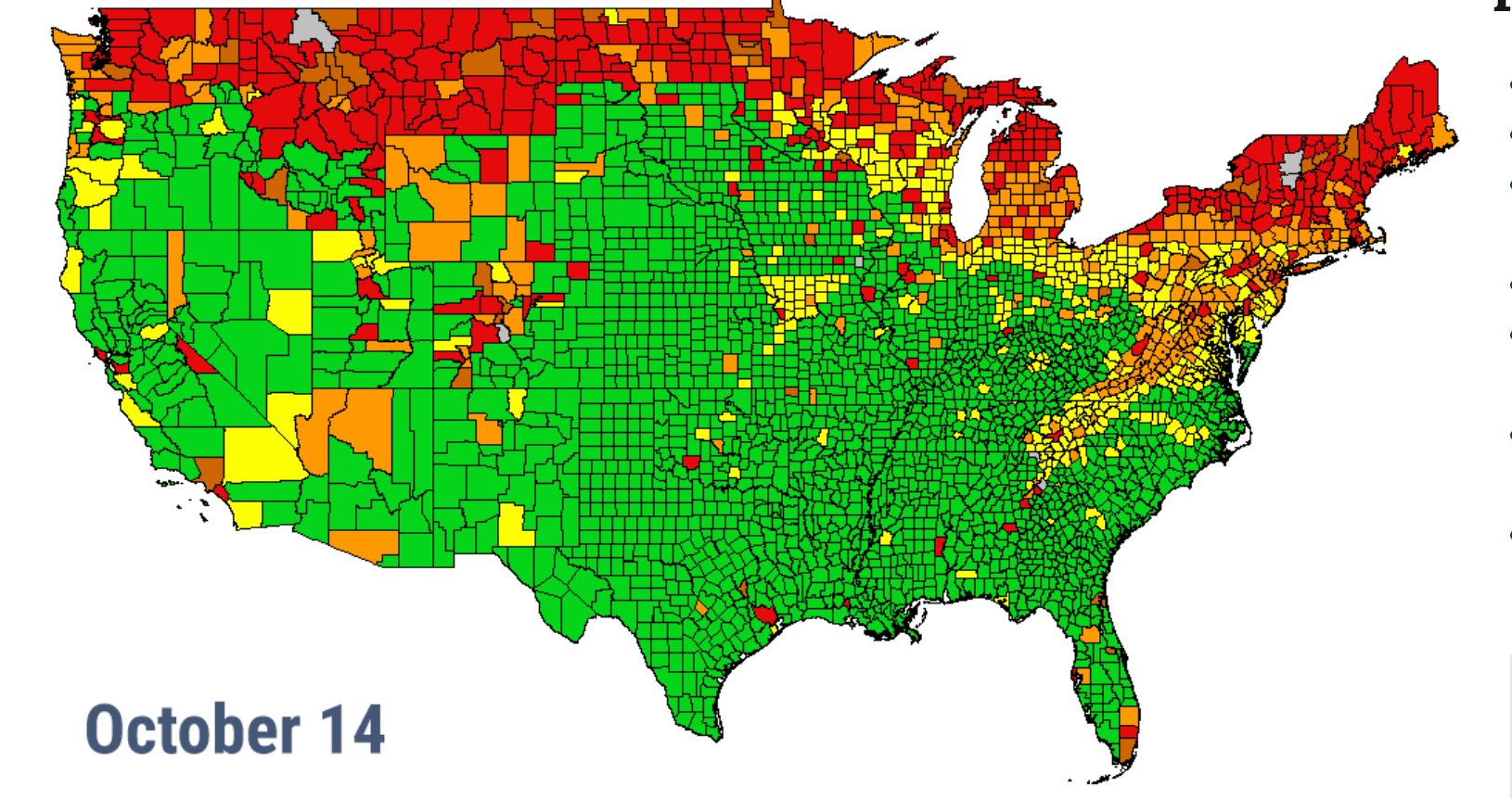 Fall foliage map from Almanac.com